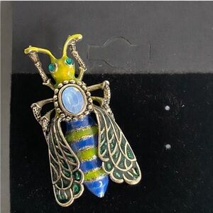 Brass Blue Green Wasp Hornet Brooch Pin​​​​